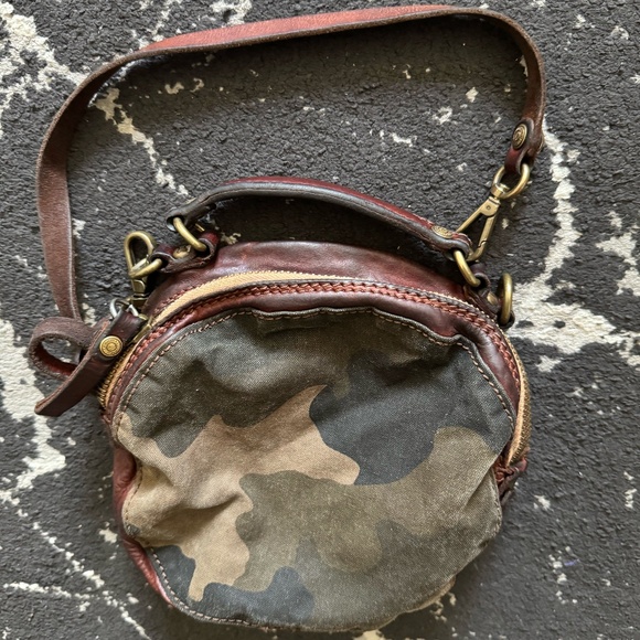 Campomaggi Camouflage Round bowling bag Cotton Leather Camo RARE - Picture 1 of 11